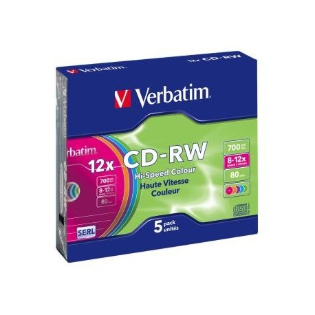 CD-RW Verbatim 700MB Colour X12 (5 Slim)