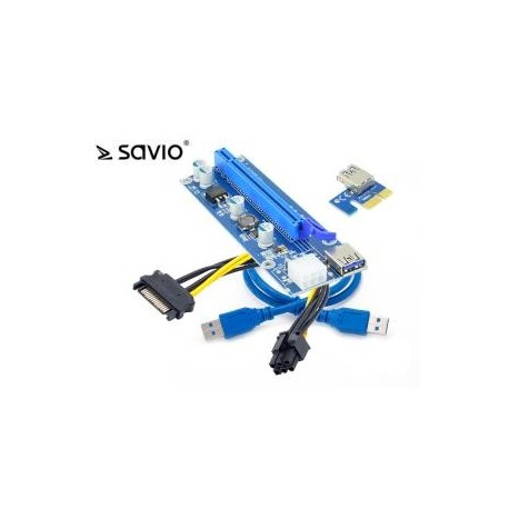Karta rozszerzeń Riser Savio PCI Express 1x - 16x USB 3.0 Sata 0,6m