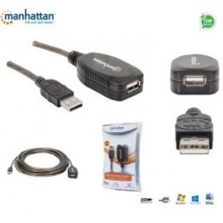 Kabel USB Manhattan IUSB-REP10 przedłużacz USB 2.0 A-A M/F aktywny, 10m, czarny