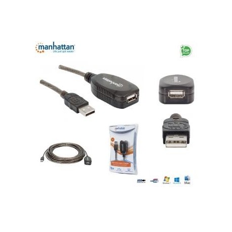 Kabel USB Manhattan IUSB-REP10 przedłużacz USB 2.0 A-A M/F aktywny, 10m, czarny