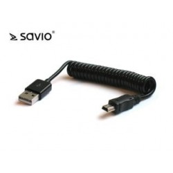 Kabel Spiralny Savio CL-12 1m USB 2.0-A USB mini-B męski 5pin, czarny