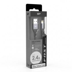 Kabel Silicon Power Boost Link Nylon LK30AL, USB - lightning 1m, grey