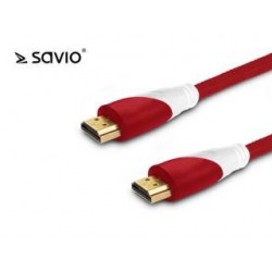 Kabel HDMI Savio CL-120/B 1,5m, czerwony, złote końcówki, 4K 3D, worek