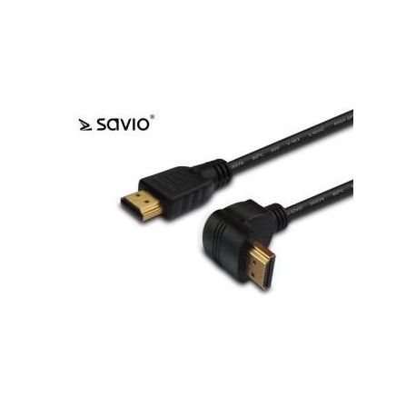 Kabel HDMI Savio CL-04 1,5m, czarny, KĄTOWY, złote końcówki, v1.4 high speed, ether