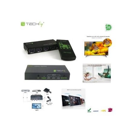 Przełącznik Techly IDATA HDMI-4K31 HDMI 3/1 z pilotem, 4K2K UHD 3D, czarny