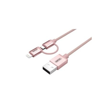 Kabel Unitek Y-C4031RG USB - microUSB + lightning, Rose Golde