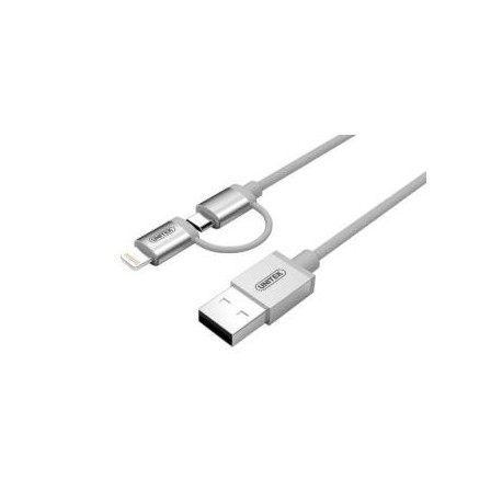 Kabel Unitek Y-C4031SL USB - microUSB + lightning, srebrny