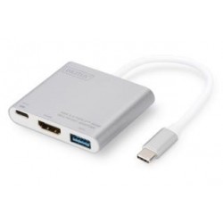 Kabel adapter Digitus 3w1 HDMI 4K 30Hz UHD USB Typ C PD USB A 3.0 na USB Typ C aluminiowy