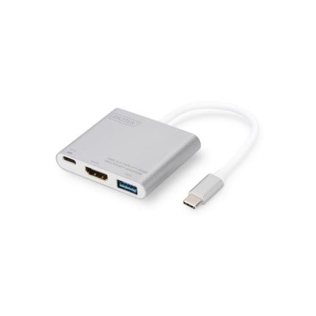 Kabel adapter Digitus 3w1 HDMI 4K 30Hz UHD USB Typ C PD USB A 3.0 na USB Typ C aluminiowy