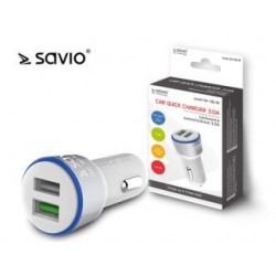 Ładowarka samochodowa Savio SA-06/W Quick Charge 3.0, 2xUSB, biała
