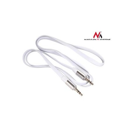 Kabel audio Maclean MCTV-694 W miniJack 3,5mm (M) - miniJack 3,5mm (M), płaski 1m, metalowy wtyk, biały