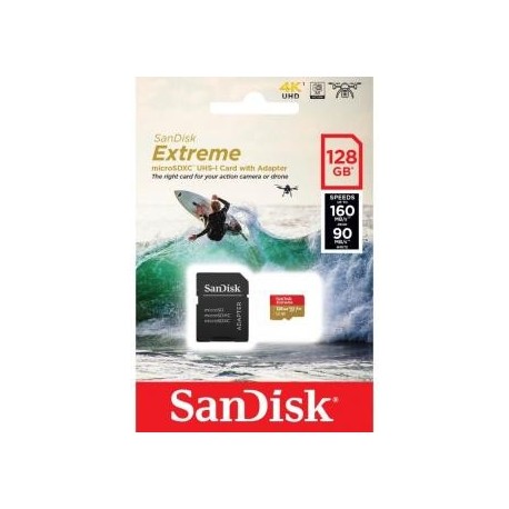 Karta pamięci MicroSDXC SanDisk EXTREME 128GB 160/90 MB/s A2 C10 V30 UHS-I U3 ActionCam