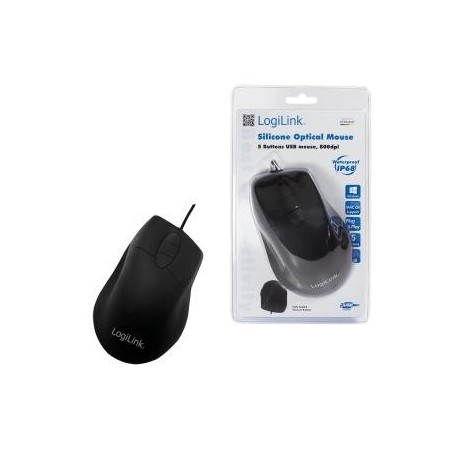 Mysz przewodowa LogiLink ID0163 optyczna USB, 800 dpi, silikonowa, IP68 czarna