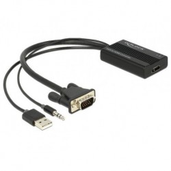 Kabel adapter Delock VGA (M) + zasilania USB + minijack 3.5mm (M) - HDMI (F) 0,25m czarny