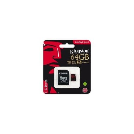 Karta pamięci Kingston microSDXC Canvas React 64GB Class 10 UHS-I U3 + adapter