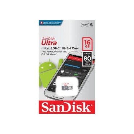 Karta pamięci MicroSDHC SanDisk ULTRA ANDROID 16GB 80MB/s Class 10 UHS-I